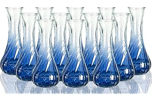 TEMPFOO Small Glass Blue Vase for Flowers set of 12 Wedding Centrepiece Table Decorations, Bud Vintage Mini Flower Vases in for Engagement or Party Decoration, Home Decor Personalised Birthday Gifts for Women