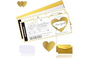 ZPTEE Scratch Card Reveal – 2 Pack Personalised Boarding Pass Travel Surprise with Gold,White Envelopes and Heart Scratch-Off | Double-Envelope Reveal Gift for Couples,Proposal,Anniversary,Christmas