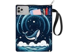 CRASPIRE Copertina per Libro da 11x8.6 Pollice con Balena e Cielo Notturno Stelle Nuvole Blu Fantasia in Tessuto Lavabile con Copertina Morbida con Cerniera Tasca Extra per Natale Laurea Club