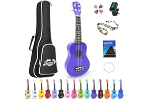 Amdini 21 inch Soprano Ukulele Basswood Acoustic Mini Guitar for Beginner Kid Starter with Case Strap Tuner Picks Strings Primary Tutorial