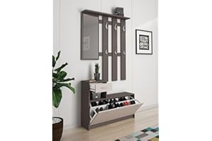 Dmora Ingresso Clint, Entratina Moderna con Specchio, Mobile con scarpiera, Armadietto Multifunzione, 100x25h180 cm, Beige e Grigio