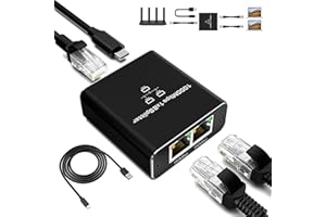 Switch Ethernet, RENGOGA Ethernet Splitter 2 Ports 1000Mbps Network LAN Switch, Duplicador RJ45 1 to 2 Gigabit Network Splitter con Cable de alimentación USB C para Ordenadores, conmutadores, descodi