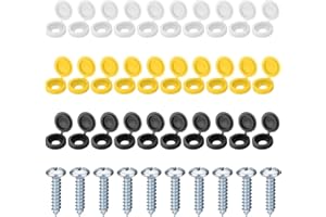 zoerbufan 48 Pcs Number Plate Screws and Caps Set, 12 Black, 12 White and 12 Yellow, 12 Self Tapping Screws, License Plate Screw Caps Car License Plate Fixing Devices