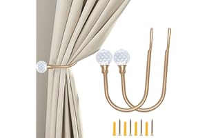 ALEENFOON 2 PCS Crystal Curtain Tieback Hooks U Style Metal TieBacks for Curtains Modern Design Tiebacks for Voiles Curtain Holdback (Gold)