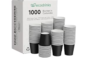 ecodrinks - 1000 Bicchieri Caffe Carta Da 75ml - Set Bicchierini Monouso per Bevande Calde/Fredde - Biodegradabili, Eco-friendly e Made in Italy, Nero