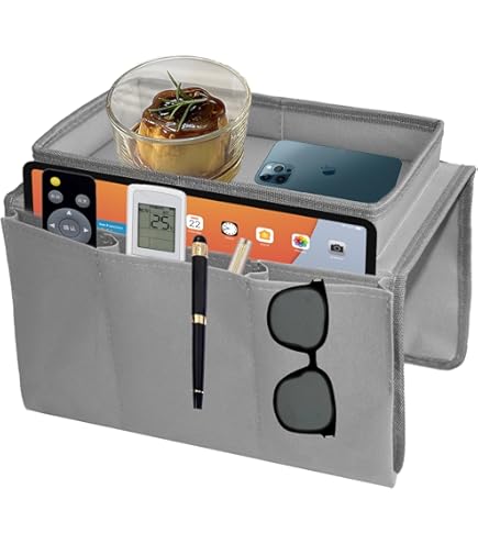 Organizzatore Per Bracciolo Divano Con 5 Tasche - Grigio, 90x34 Cm - Per Telecomando, Cellulare, Tablet - Foto 11