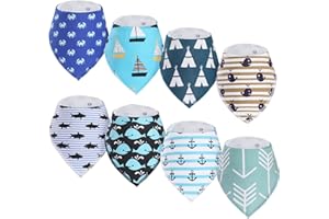 Bighan 8 Pack Baby Dribble Bibs Thick Version, Adjustable Absorbent Soft Snap Cotton Baby Bandana Drool Bibs for Boys Girls