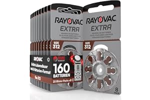 UDIVITA Rayovac Extra 312 Hearing Aid Batteries with Sound Fusion Technology (20 Blister Packs of 8 Batteries) Pack of 160