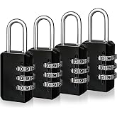 TAIVIN Pack of 4 Combination Padlocks, Small Padlock, 3 Digit Padlock with Numeric Code for Suitcases, Gyms, Travel, School L
