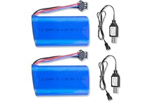 BORSCELLOR 2PCS Lithium Ion Battery 7.4V 2000mAh 15C 2S with SM-3P plug rechargeable high capacity battery with 2 USB chargers for RC cars, RC trucks and RC boat cars and other devices that requi