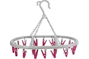 Kleeneze KL070499FS Sock Airer – Hang On The Line Clothes Drying Rack, 20 Peg Clips, Oval Hanger For Small Items, Underwear & Socks, Use Indoor & Outdoor, Space Saving Design, Lightweight