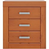 Dogar Moblit Bedside Table, Dresser, Side Cabinet, 3 Drawers in Natural Solid Pine Wood, Cherry Colour, Kynus Series Bedroom