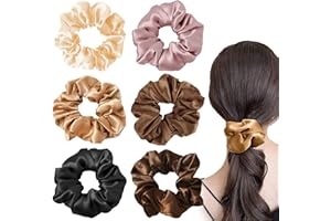 FlyWave Jedwabne gumki typu scrunchie, satynowe, 6 szt., wygodne, wykwintne i eleganckie satynowe gumki do włosów, nadają się na imprezy, do noszenia na co dzień i na inne okazje, 6 sztuk
