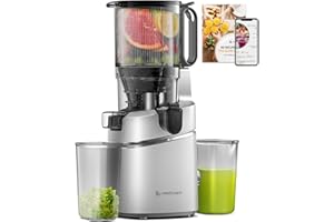 AMZCHEF Automatic Cold Press Juicer Machines 250W Free Your Hands -135MM Opening and 1.8L Capacity Slow Juicers for Whole Fruit and Vegetable, with Triple Filter, Safety Lock, Classic Silver