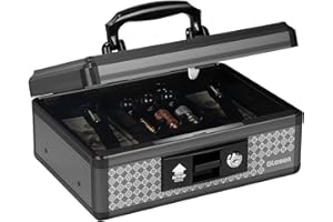 GLOSEN Cash Box with Lock, Money Box with Key & Removable Coin Tray 8.26 * 5.3 * 11 inch (Medium)