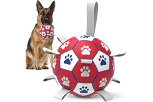 HETOO Piłka dla psa, zabawka dla psa, piłka z uchwytem, interaktywne ciągnięcie na wojnę, piłka dla psów, zabawka, prezent urodzinowy, dla średnich/dużych psów (20 cm, czerwono-biała)