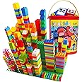 Big Building Block Set - 214 Pieces Toddler Educational Toy Classic Large Size Building Block Bricks - 13 Fun Shapes and Storage Bucket - Compatible with All Major Brands Bulk Bricks Set for 3+ Ages