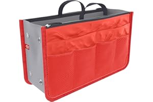 Ducomi Organizador de Bolsos Expandible – con 13 Compartimientos Grandes - Organizador Bolsos Mujer para Almacenar Maquillaje, Documentos y Teléfonos (Standard, Red)