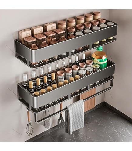 Wandregal Küche 30cm - Gewürzregal Mit 5 Haken Grau