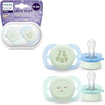 Philips Avent Ultra Start Newborn Soothers - 2 Pack With Orthodontic Silicone Teat & Sterilizing Case (0-2 Months, BPA Free)