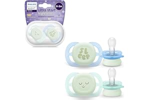 Philips Avent Sucettes de nuit Ultra Start, orthodontiques pour nouveau-nés de 0-2 mois, phosphorescentes, sans BPA, avec étui de stérilisation et de transport, lot de 2, SCF075/08