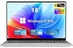 FUNYET 2025 Ordenador Portátil 16 Pulgadas Celeron N100 Quad-Core hasta 3.4GHz Laptop 16GB RAM 1TB SSD Win 11 FHD 1920×1200 USB 3.0 BT 5.0 WiFi 5 HDMI Teclado Retroiluminado Convertible
