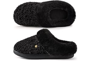 HomeTop Women's Comfy Clog Slippers Soft Warm Non-slip Indoor House Shoes with Fuzzy Collar
