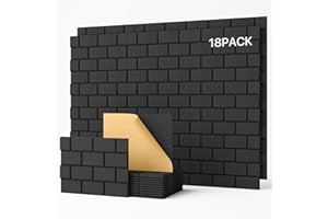 Soundsbay Lot de 18 panneaux acoustiques autocollants muraux rectangulaires - Type de brique - Pour traitement acoustique et décoration murale - 30 x 40 x 0,9 cm - Noir