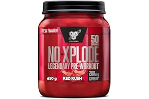 BSN Nutrition N.O.-Xplode Pre Workout Powder Food Supplement, Energy and Focus Booster with Caffeine, Amino Acids, Vitamin C and Zinc, Red Rush Flavour, 50 Servings, 650 g
