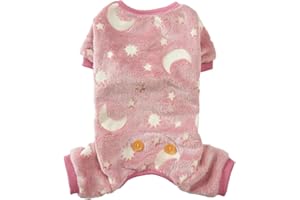 Maigllra Pyjama en peluche phosphorescent à 4 pattes pour chien de petite, moyenne et grande taille, lune rose, taille XL