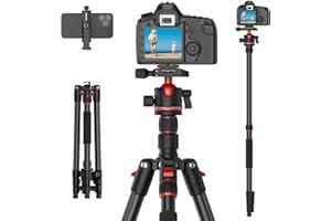 XXZU 188cm Statyw do Aparatu, Lekki Aluminiowy Statyw Podróżny z Głowicą Kulową 360° Regulowany Tripod do Smartfona, Odwracalny Statyw Fotograficzny do Aparatów Fotograficznych DSLR Telefonów
