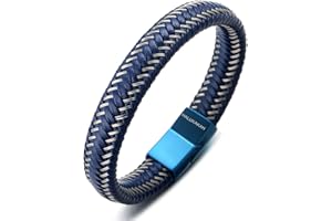 HALUKAKAH ● Jazz ● Men's Genuine Leather Bracelet Titanium Magnetic Clasp Size Adjustable 8.5"-9"(21.5-23cm) with Free Giftbox