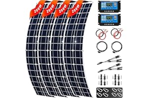 BAISHIFA Panel solar monocristalino Flexible 400W 800W Kit de sistema solar Módulo fotovoltaico Celda 40A Controlador Conector fotovoltaico para el hogar,RV,caravana,barco y otro cargador de batería,4x200W