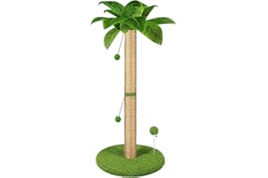 HOMYHANDS Cat Scratching Post, 82cm Tall Scratch Tree with Premium Sisal Rope, Two Interactive Dangling Balls and Spring Ball Toys for Indoor Kittens and Cats