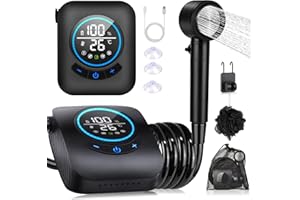 SPOPAL Przenośny prysznic kempingowy,8000mAhPrysznic kempingowy,zestaw z głowicą prysznicową i wężem 2 m, na plażę, prysznic na zewnątrz, do wędrówek, podróży, samochodu, zwierząt