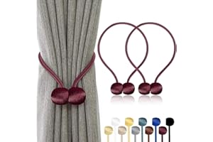 TopHomer Magnetic Curtain Tie Backs 2 Pack - 10 Colour Options | No-Drill Installation for All Room Types (Deep Red)