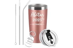 Diztoud Prezenty z okazji matury 2025, z okazji zakończenia szkoły, z podwójnymi ściankami, ze stali nierdzewnej, kubek termiczny z pokrywką i słomką, breloczek do kluczy