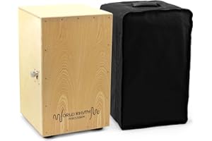 TIGER World Rhythm CAJ2-NT Cajon – Full Size Cajon Cahon Box Drum with Adjustable Snare, Padded Gig Bag and Cushion - Natural