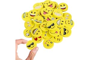 TUNEJOY Nouveauté gommes 144 pièces Emoji caoutchoucs cadeaux mignons pour anniversaire fête des enfants Festival nouvel An Noël, jaune