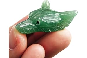Manekieko Natural Green Aventurine 35mm Wolf Head Pocket Crystals and Healing Stone Figurine,Haped DIY-Jewelry Pendant