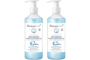 OCEAN FREE Sea Breeze Hand Sanitiser Gel - 500ml Pump Bottle - 70% Alcohol - Made in the UK (Pack of 2)