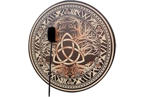GIMOCOOL Shamanic Hand Drum With Beater, Shaman Drum for Adults - Handmade Vegan Spiritual Music Instrument