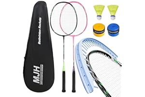 MANJHONG Badminton Racket Set, Including 2 Shuttlecocks, 2 Grip Tapes & 1 Carrying Bag, Lightweight Racquet for Recreational Play