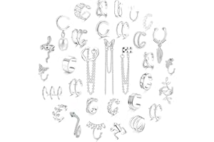 Diamday 32PCS Ear Cuff Orecchini Set Orecchini Senza Buco Non Piercing Cartilagine Catena Polsino Orecchini Ear Clip per Donne Regolabile Serpente Farfalla Wrap Orecchini Clip Finta Earcuffs