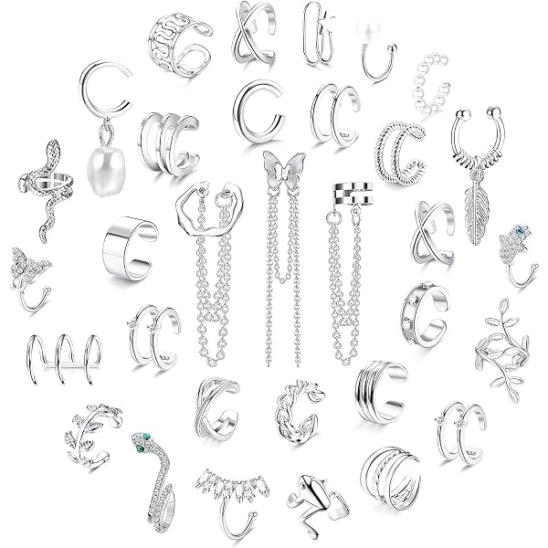 MILACOLATO Set Di 15 Orecchie A Clip Non Perforanti – Polsini Regolabili Per Cartilagine E Helix, Placcati Oro/Argento