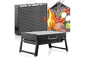 PrzydaSie BBQ Barbecue Grill, tragbarer faltbarer Holzkohlegrill für den Schreibtisch, Tischplatte, Outdoor, aus Edelstahl, BBQ-Raucher für Picknick, Garten, Terrasse, Camping, Reisen
