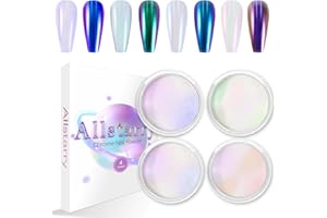 Allstarry Chrome Ongle, 4 couleurs Poudre Chrome Caméléon, Poudre Changeante de Couleur Poudre Poudre Ongle Miroir métallique effet paillettes poudre perlée Transparent pour Chrome Ongles Nail Art