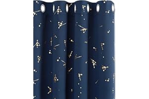 Deconovo Eyelet Curtains, Blackout Curtains 46 x 54 Inch(Width x Length), Gold Constellation Printed Curtains Thermal Insulated Curtains for Bedroom, Navy Blue, 2 panels