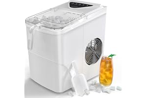FZF Mini Máquina de Hielo Portátil, 15kg/24h, Encimera Compacta para Máquina de Cubitos de Hielo, Máquina de Hielo Rápida de 8 Minutos, Máquina de Hielo Autolimpiante para el Hogar,Blanco
