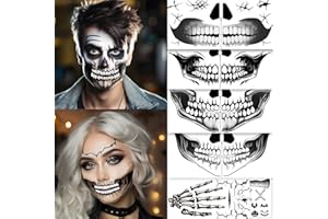 ENYACOS Skull Face Tattoo für Halloween Totenkopf Gesichtstattoo & Mundtattoo, Aufkleber Gesicht, Skelett Tattoo Gesicht, Face Tattoo Halloween, Totenkopf Schminke Accessoires für Kostüm (a)